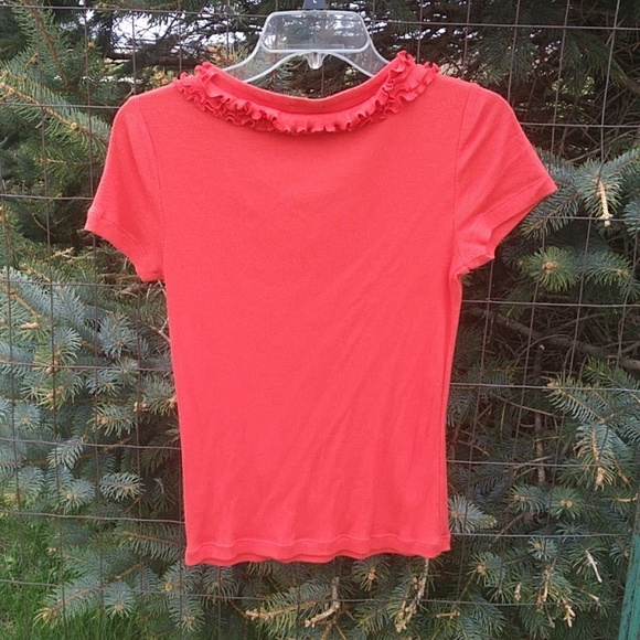 Talbots Small Petite Orange / Coral Ruffle top - Picture 3 of 5